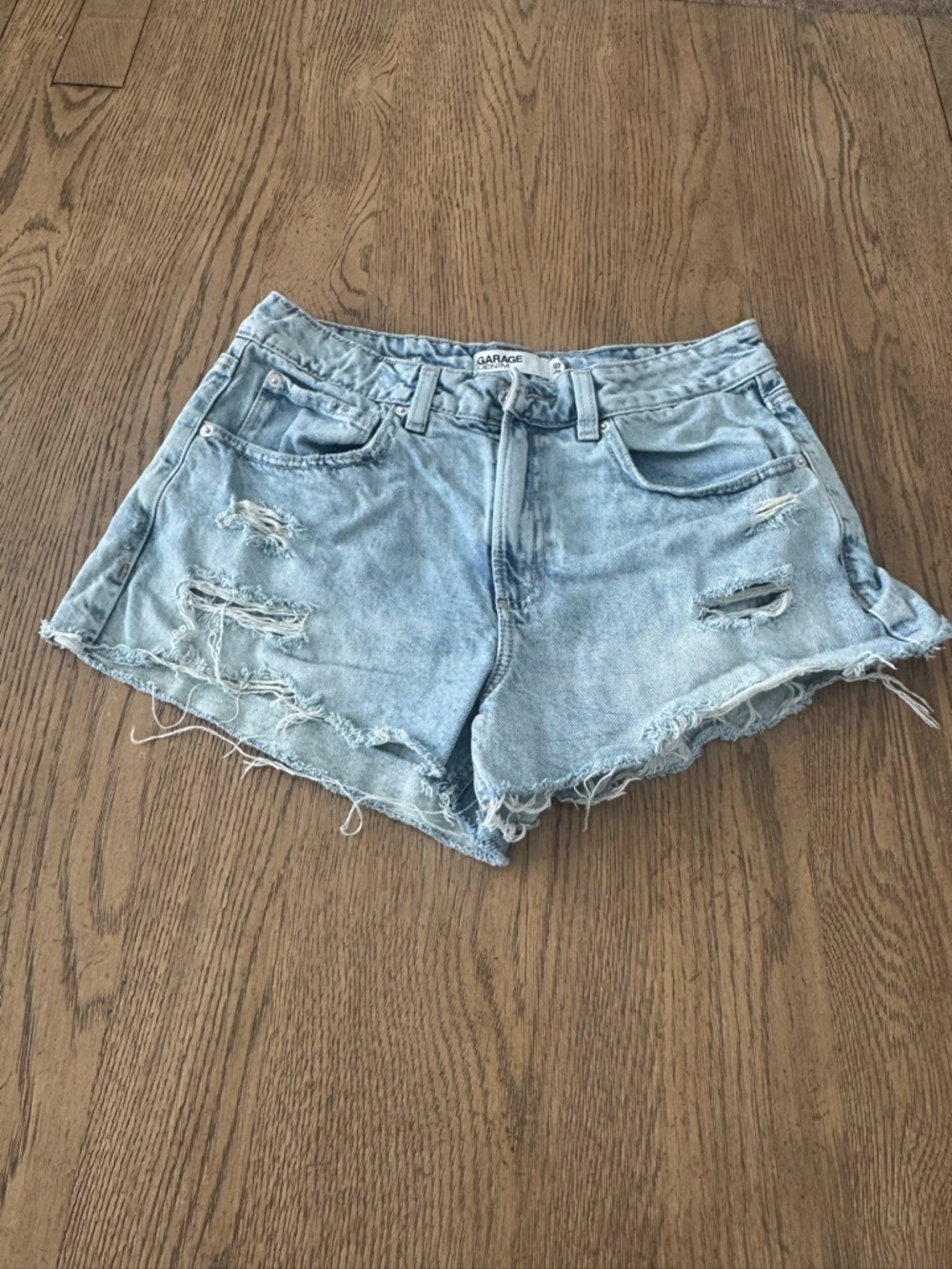 Garage Denim Festival Shorts Womens 07 / 28 Light Wash Distressed Cut Off Y2K